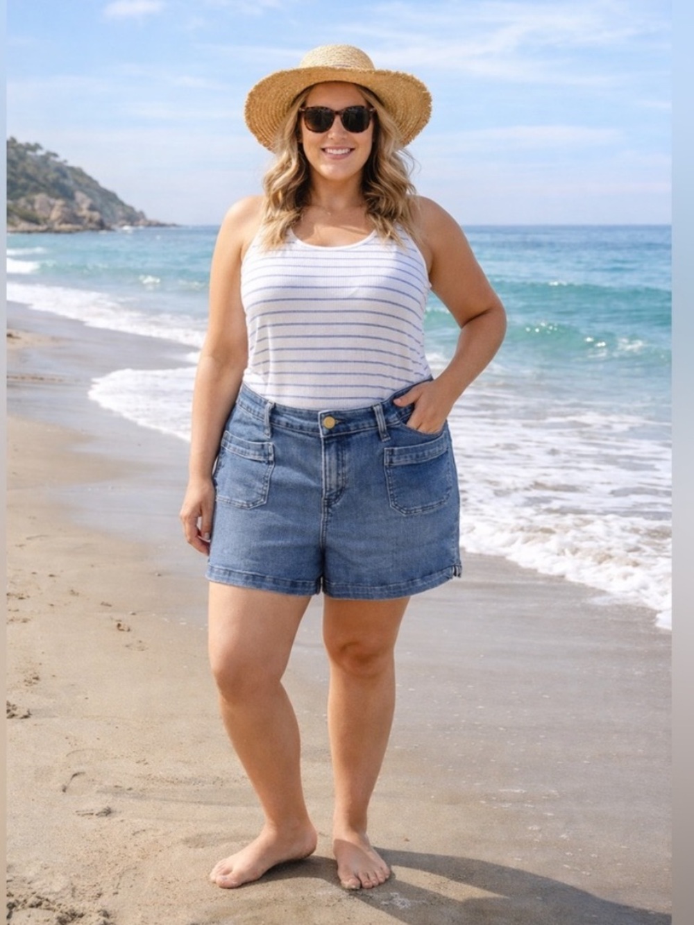 Lane Bryant Denim Shorts Size 16 Magic Waistband Signature Fit Stretch Mid Rise